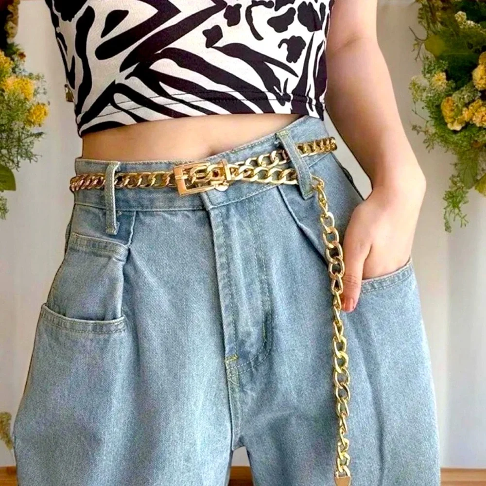 Stylish Chain Belt Casual‎ Golden Plated Metal Waist Chain Adjustable One Size